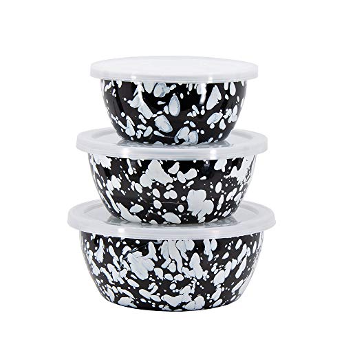 White Swirl on Black Nesting Enamelware Bowl Set of 3