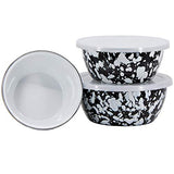 White Swirl on Black Nesting Enamelware Bowl Set of 3