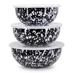 Mixing Bowl Set, White on Black Enamelware