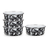 White on Black Swirl Enamelware Soup Bowls, Set of 4