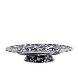 Cake Plate, 12.5", White on Black Swirl Enamelware