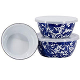 Cobalt Blue Swirl Enamelware Nesting Bowl Set of 3