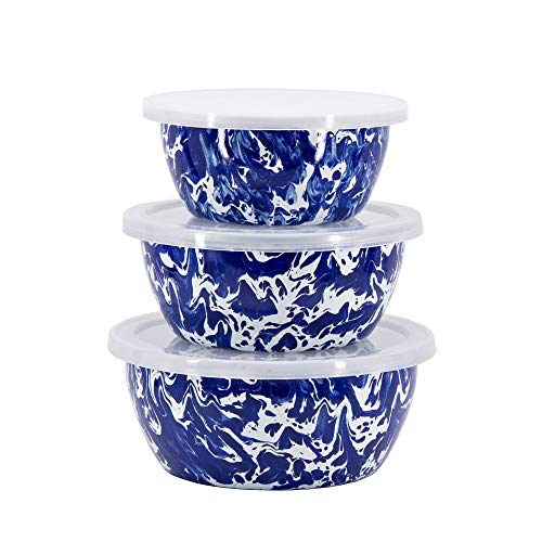 Cobalt Blue Swirl Enamelware Nesting Bowl Set of 3