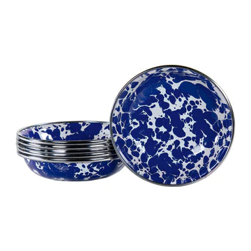 Tasting Dish, 4.25", Cobalt Blue Swirl Enamelware, Set of 6