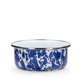 Cobalt Blue Swirl Enamelware Soup Bowls, Set of 4