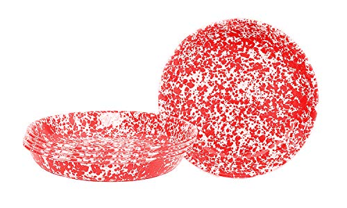 Pasta Plate 10.5" Enamelware Red Marble, Set of 4
