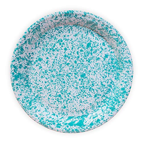 Large , 20.5" Round Enamelware Tray, Turquoise Marble