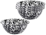 Enamelware Cereal or Salad Bowls, Black Marble, Set of 4