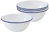 Cereal or Salad Bowls, Vintage Style Enamelware, Blue Rim, Set of 4