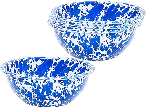 Enamelware Cereal or Salad Bowls, Blue Marble, Set of 4