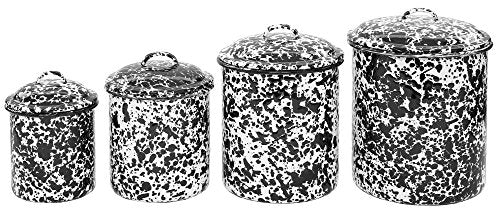 4 Piece Canister Set with Lids, Black Marble