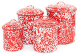 4 Piece Canister Set with Lids, Red Marble