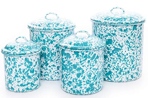 4 Piece Canister Set with Lids, Turquoise Marble