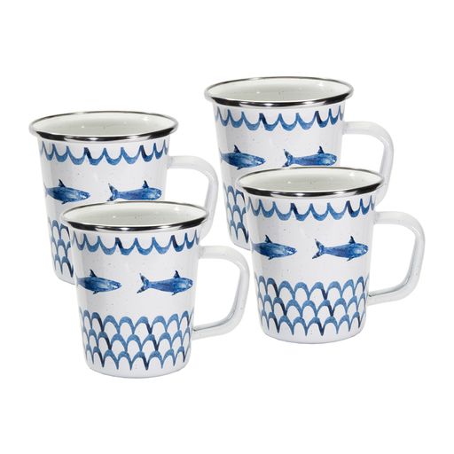 16 oz. Enamelware Latte Mugs, Fish Camp, Set of 4