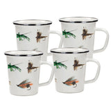 16 oz. Enamelware Latte Mugs, Fly Fishing, Set of 4