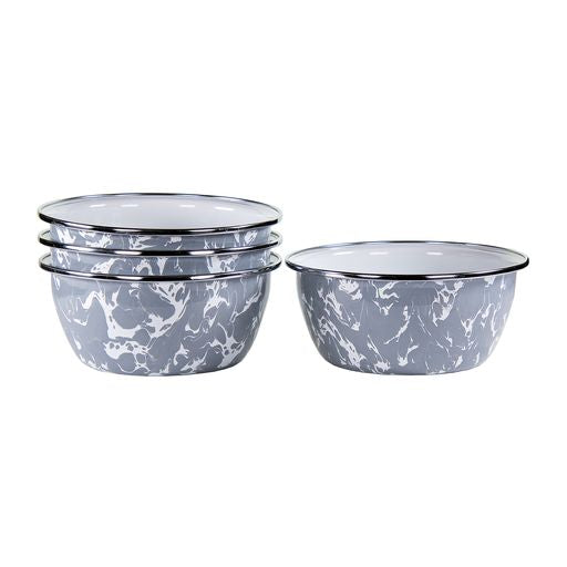 Gray Swirl Enamelware Cereal or Salad Bowls, Set of 4