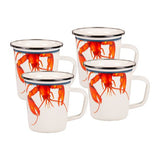 16 oz. Enamelware Latte Mugs, Lobster Design, Set of 4