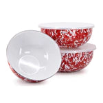 Mixing Bowl Set of 3, Red Swirl Enamelware