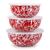 Mixing Bowl Set of 3, Red Swirl Enamelware
