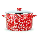 18 Quart Stock Pot, Red Swirl Enamelware