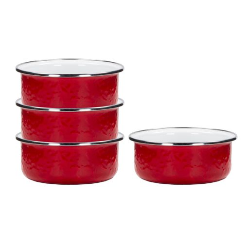 Solid Red Enamelware Soup Bowls, Set of 4