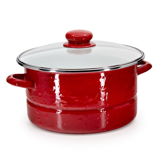 Golden Rabbit Solid Red 6 qt. Enamelware Stock Pot with Glass Lid