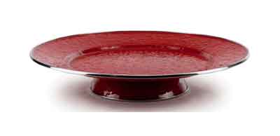 Cake Plate, 12.5", Solid Red Enamelware