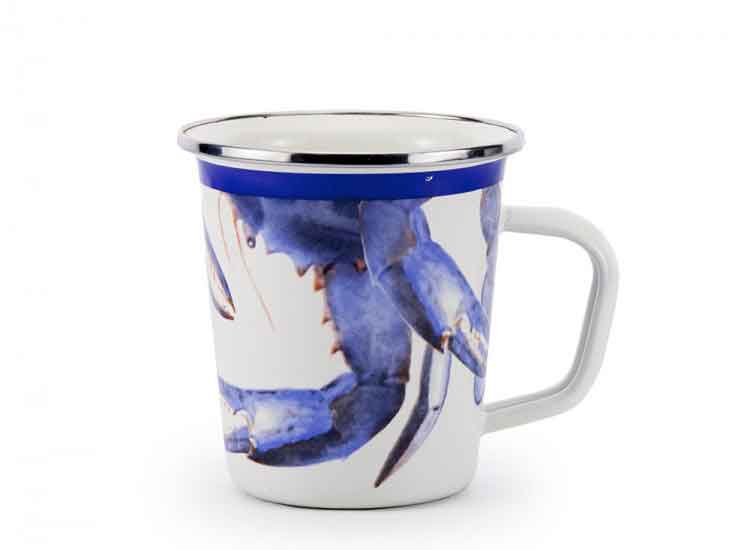 16 oz. Enamelware Latte Mugs, Blue Crab, Set of 4