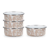Taupe Swirl Enamelware Soup Bowls. Set of 4