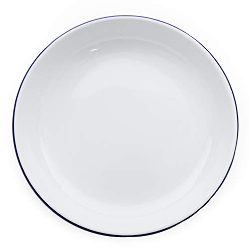 Pasta Plate, 10.5", Enamelware Vintage Style with Blue Rim, Set of 4