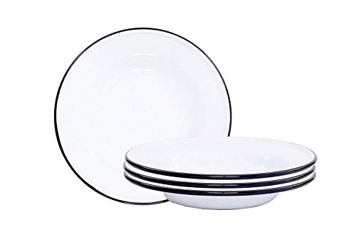 Salad Plate, 8", Enamelware, Black Rim, Set of 4