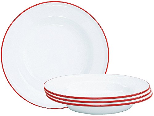 Salad Plate, 8", Enamelware, Red Rim, Set of 4
