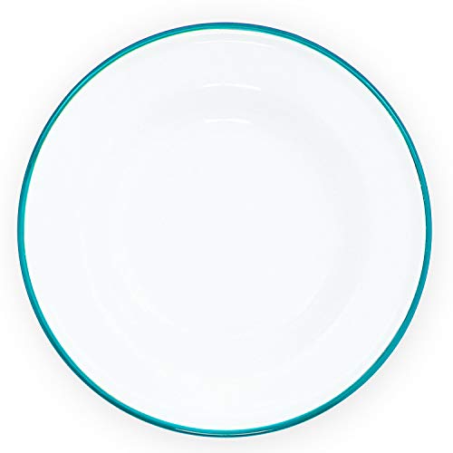 Salad Plate, 8", Enamelware, Turquoise Rim, Set of 4