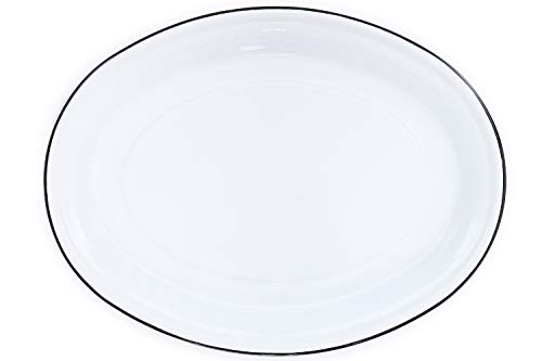 Oval Platter 18" Enamelware, Vintage Style, Black Rim