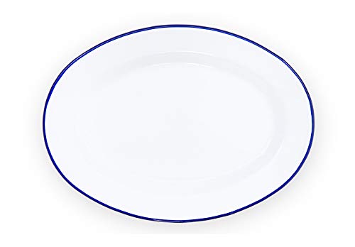 Oval Plates, 11.75", Blue Rim, Set of 4