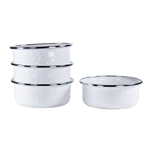 Solid White Enamelware Soup Bowls, Set of 4